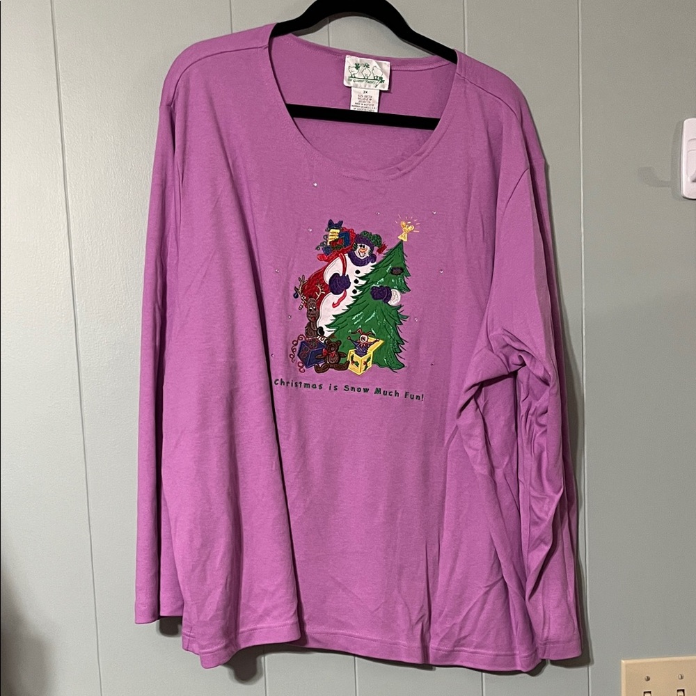 Quacker Factory Lavender Long Sleeve Snowman Shirt